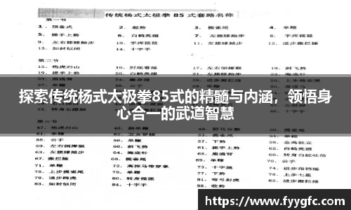 探索传统杨式太极拳85式的精髓与内涵，领悟身心合一的武道智慧